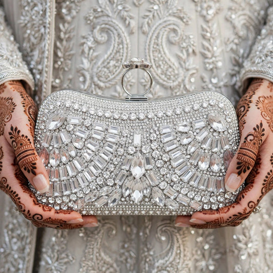 Diamond Silver Crystal Bridal Clutch