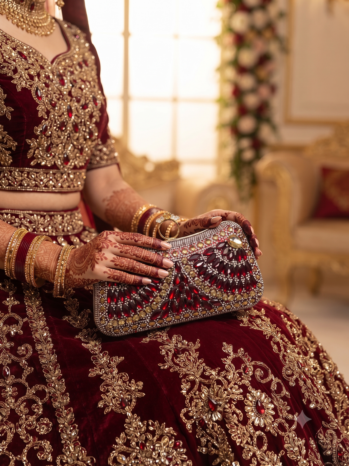 Royal Ruby Red Crystal Bridal Clutch - front view