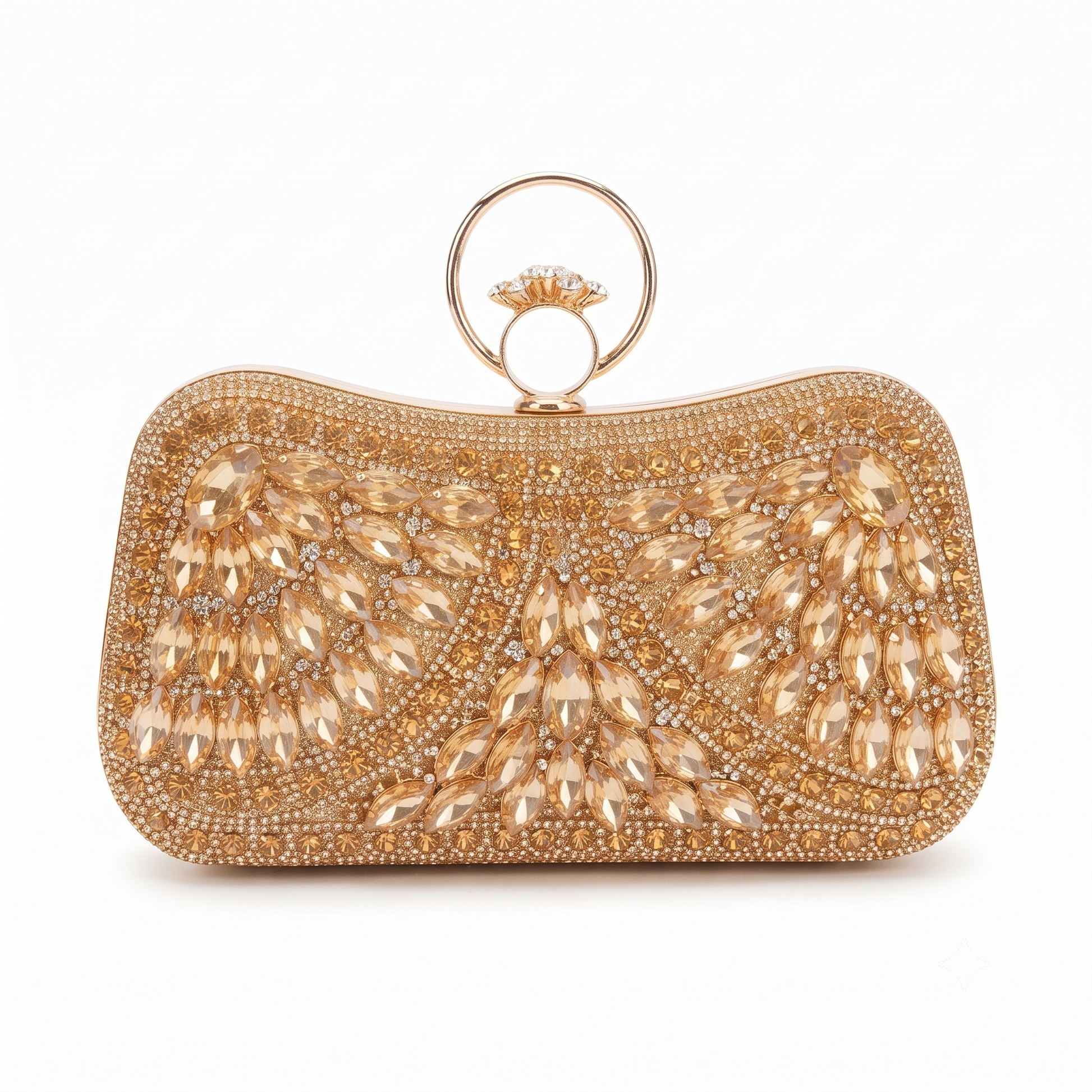 Golden Amber Clutch - front view with crystal embellishment