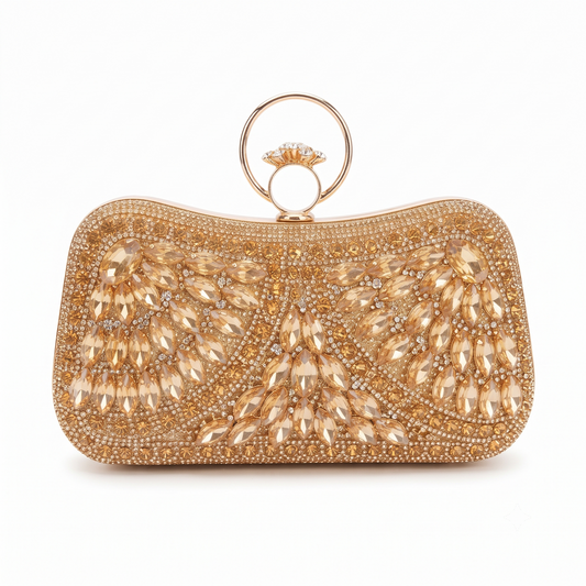 Golden Amber Clutch - front view with crystal embellishment