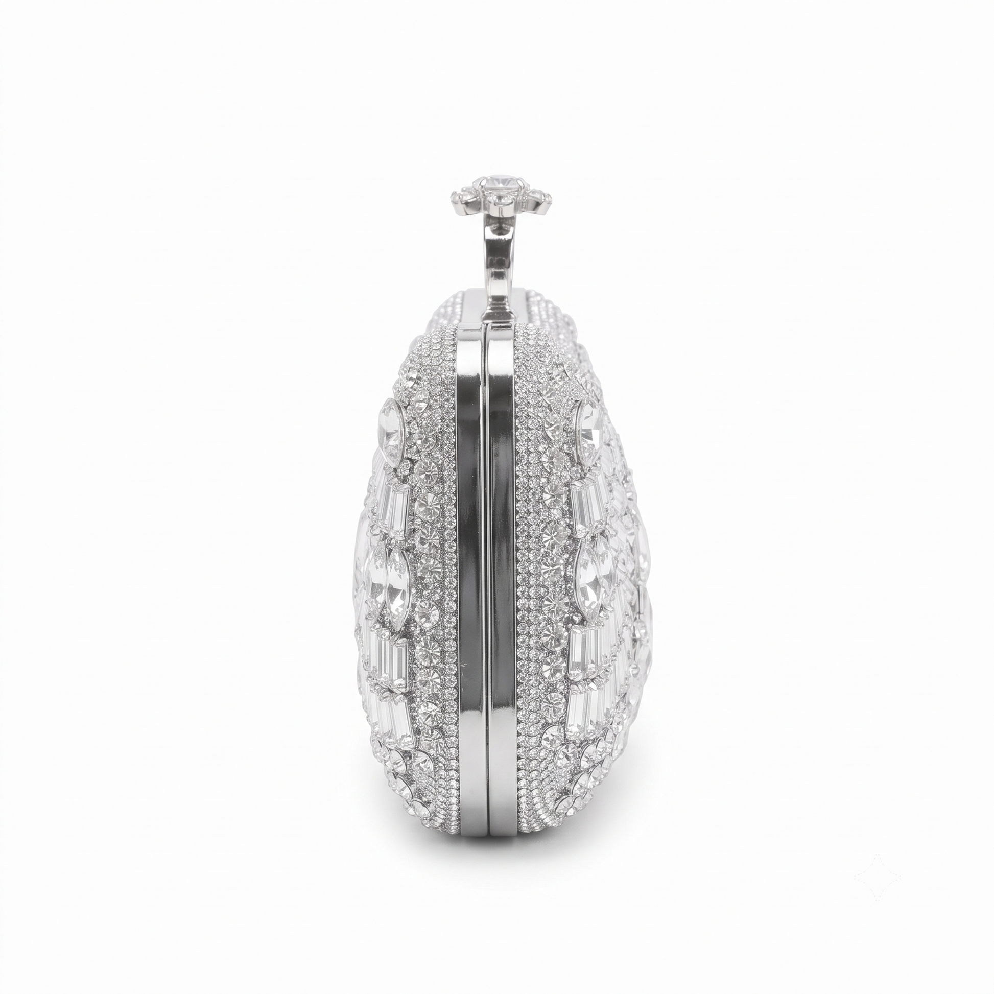 Diamond Silver Crystal Bridal Clutch - side view