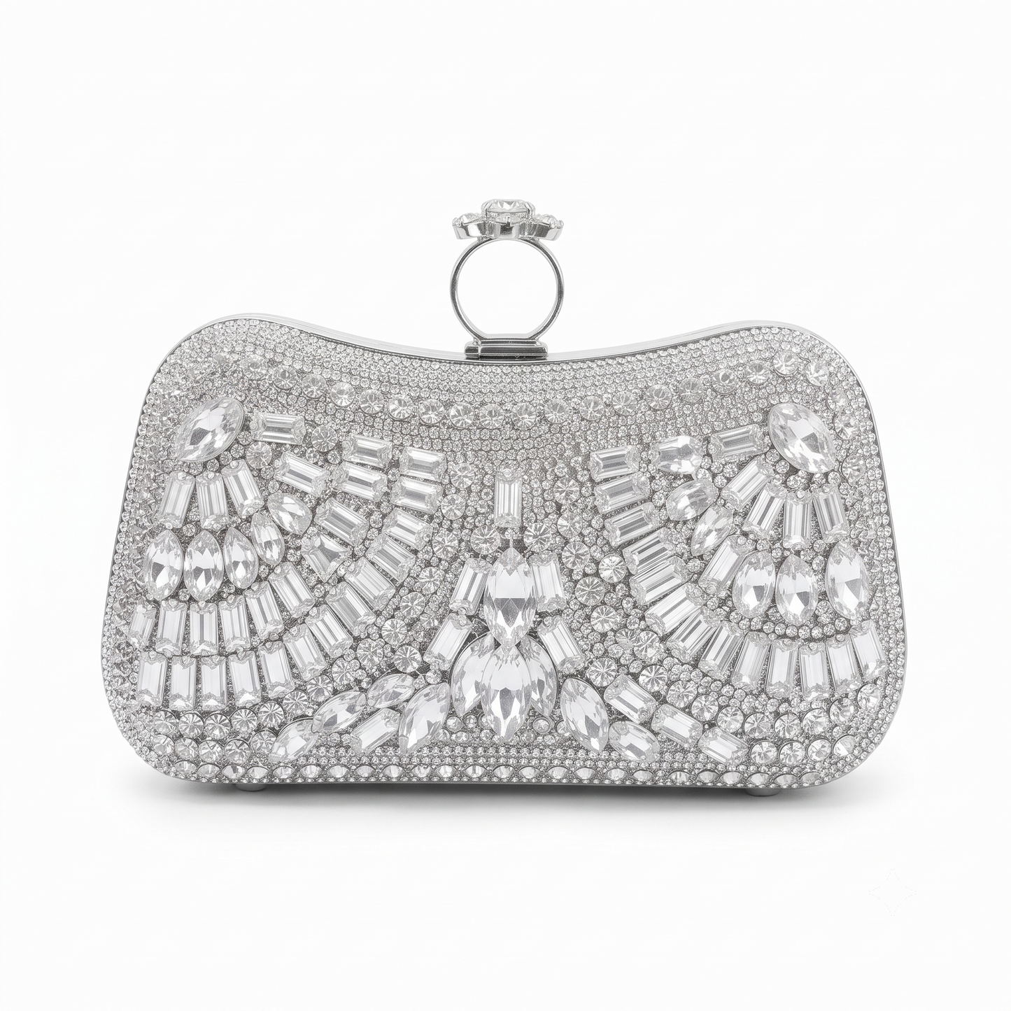 Diamond Silver Crystal Bridal Clutch - front view with crystal embellishment