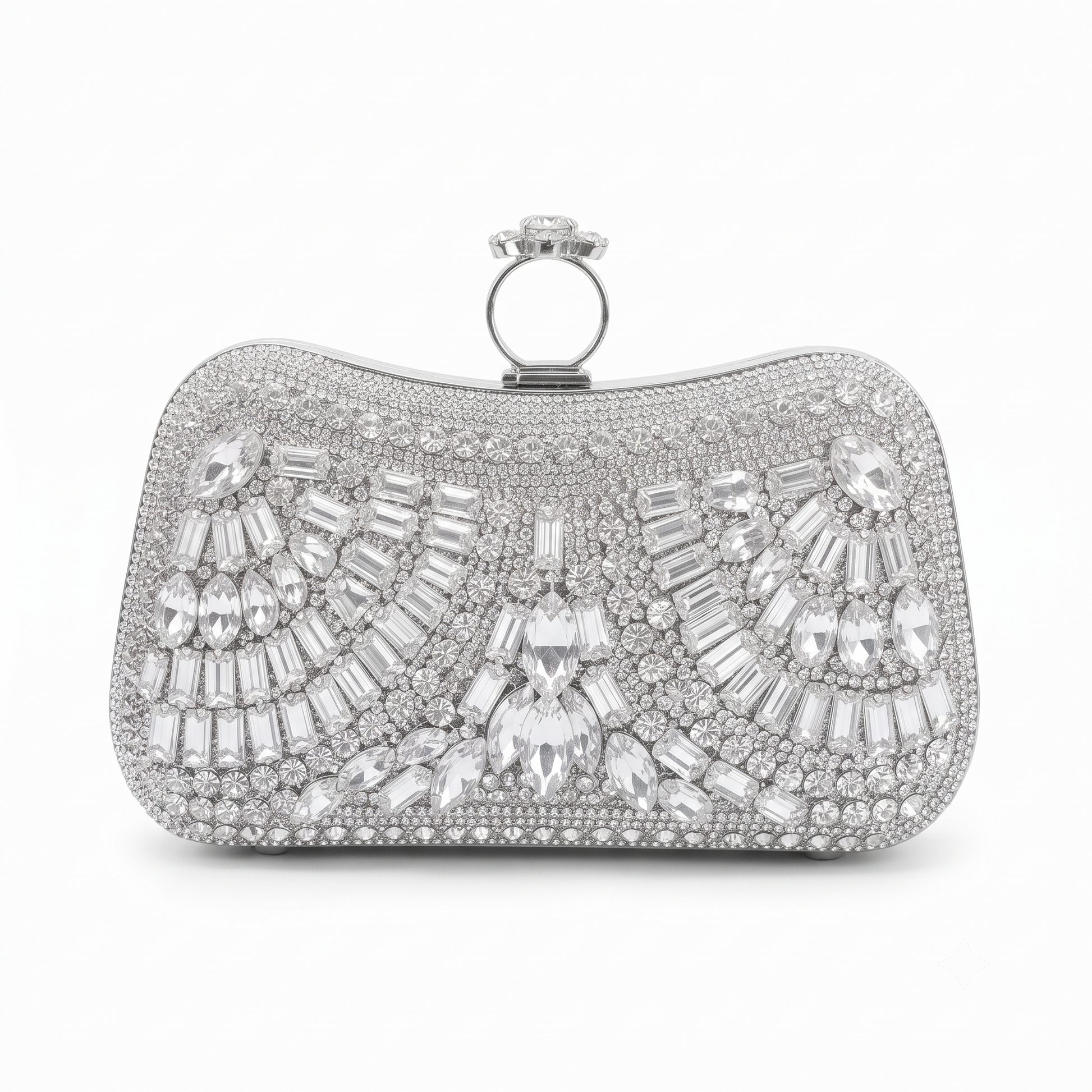 Diamond Silver Crystal Bridal Clutch - front view with crystal embellishment