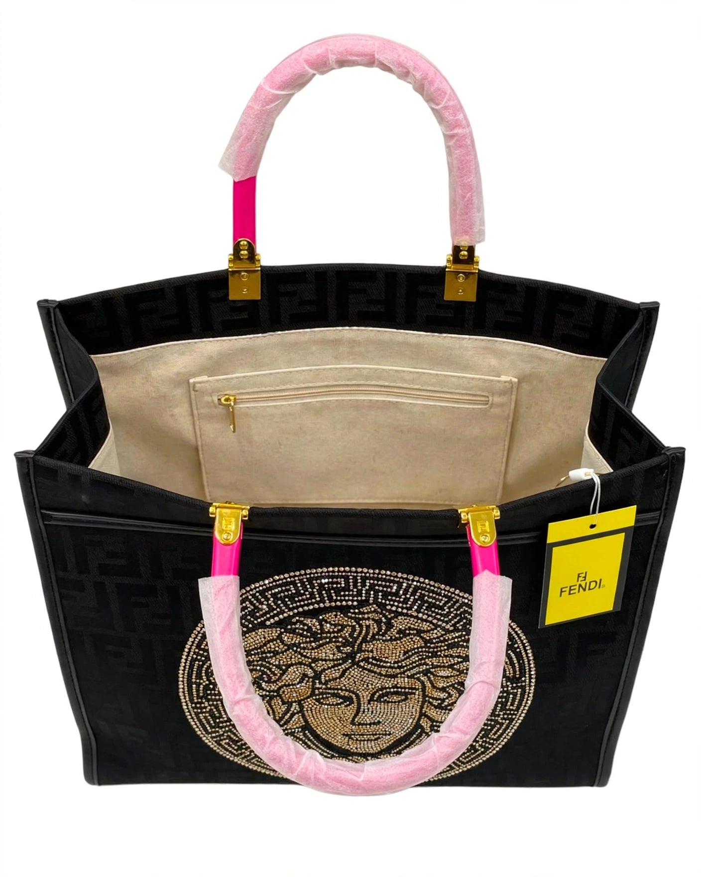 Fendi x Versace Tote Bag Black - Open Interior