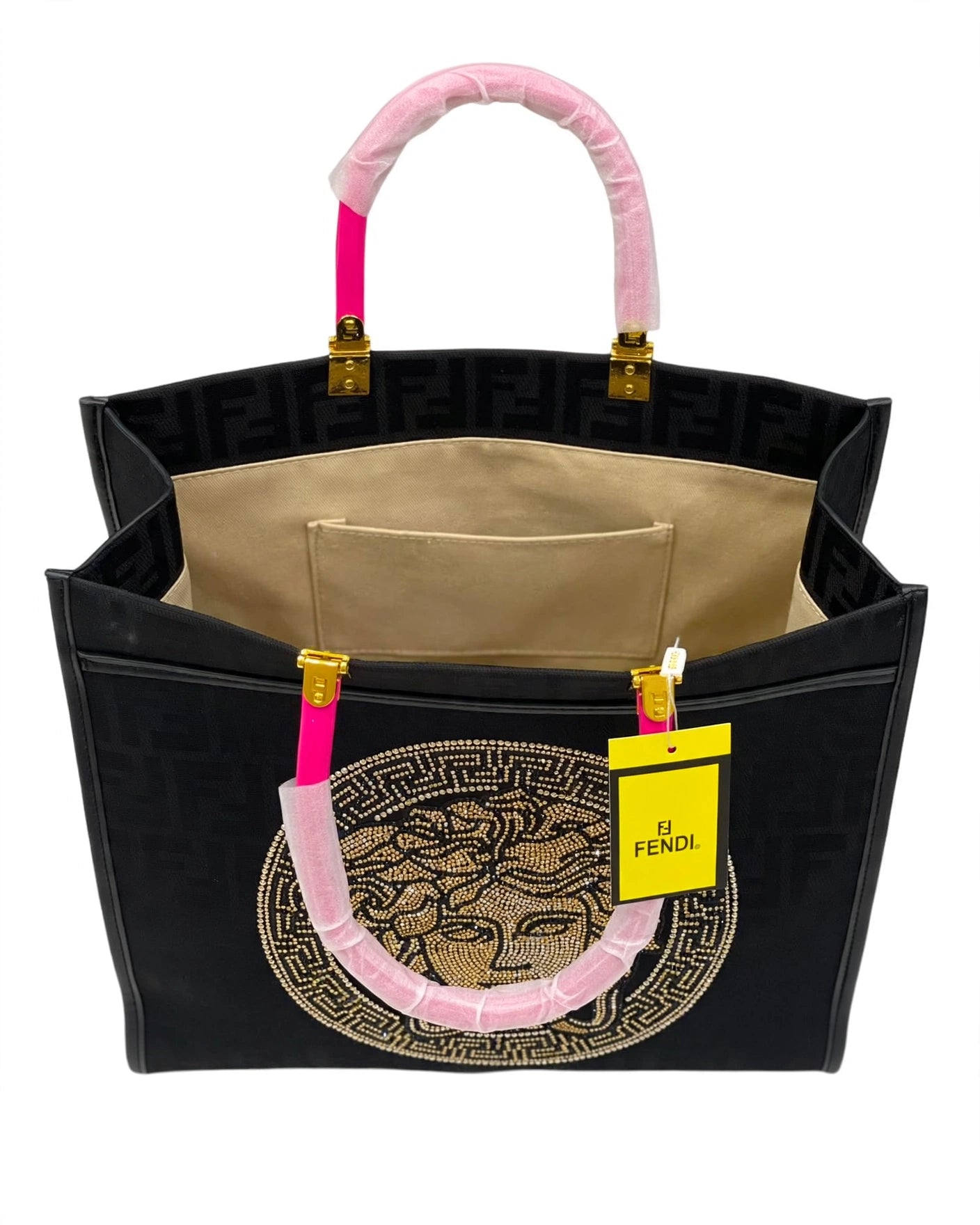 Fendi x Versace Tote Bag Black - Interior Detail