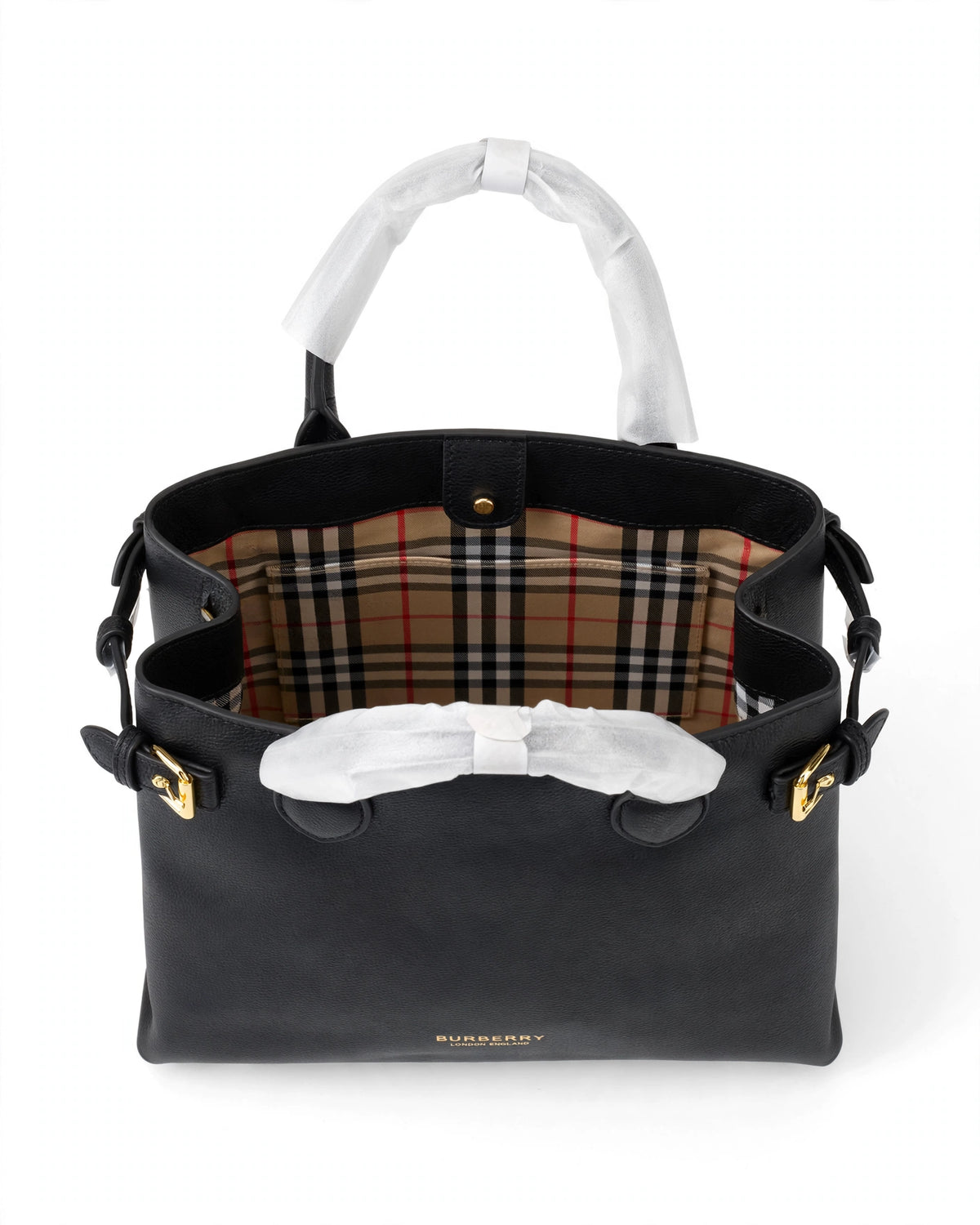 Burberry Banner Tote Bag – open interior with Vintage Check lining