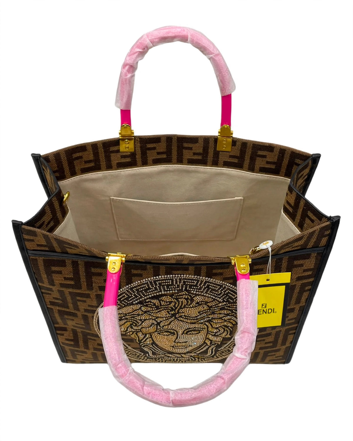 Fendi x Versace Tote Bag Brown - Open Interior