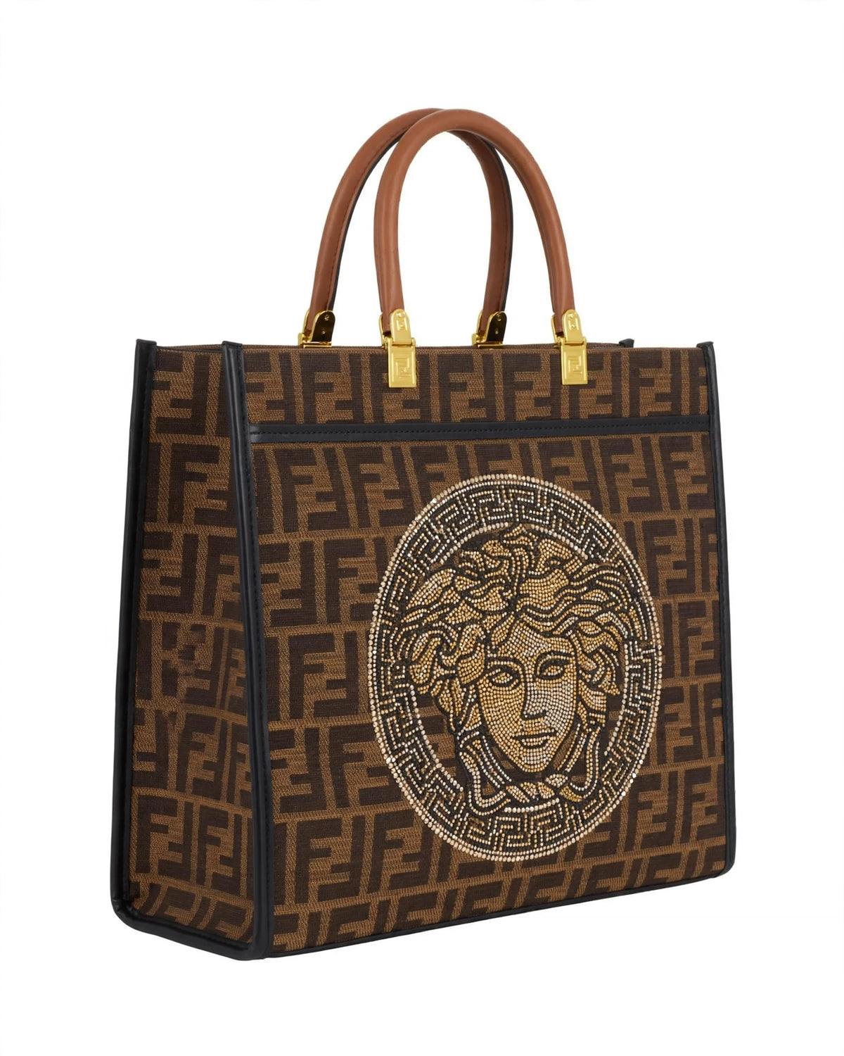 Fendi x Versace Tote Bag Brown - Side View