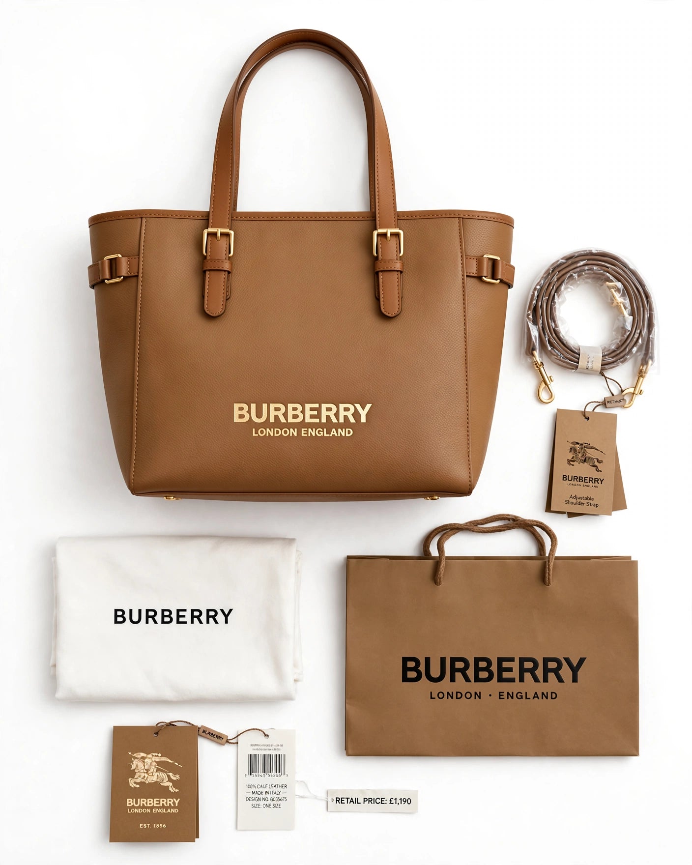 Burberry Banner Tote Bag – flatlay with accessories