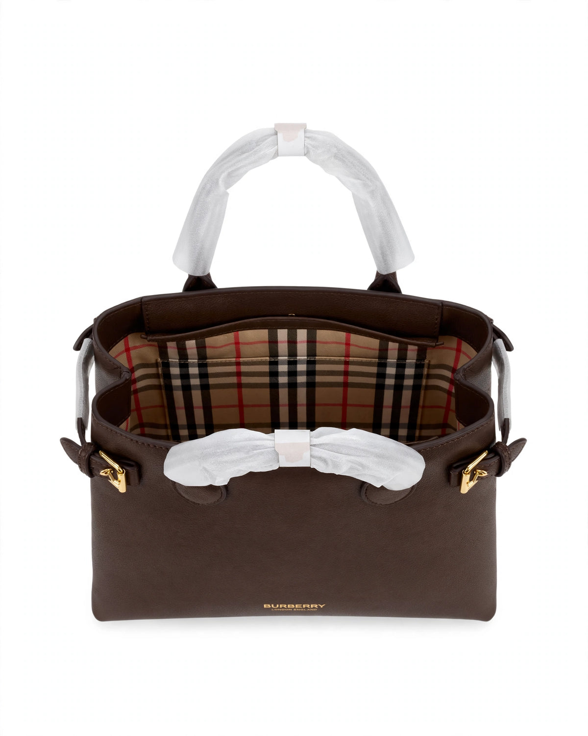 Burberry Banner Tote Bag – Dark Brown, open top view