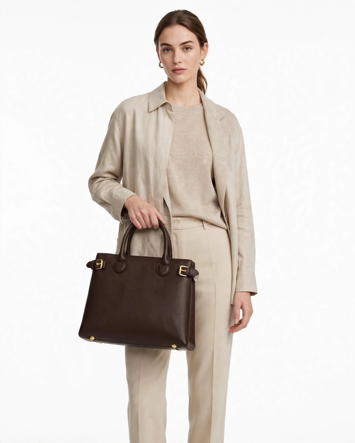 Burberry Banner Tote Bag – Dark Brown, elegant lifestyle shot