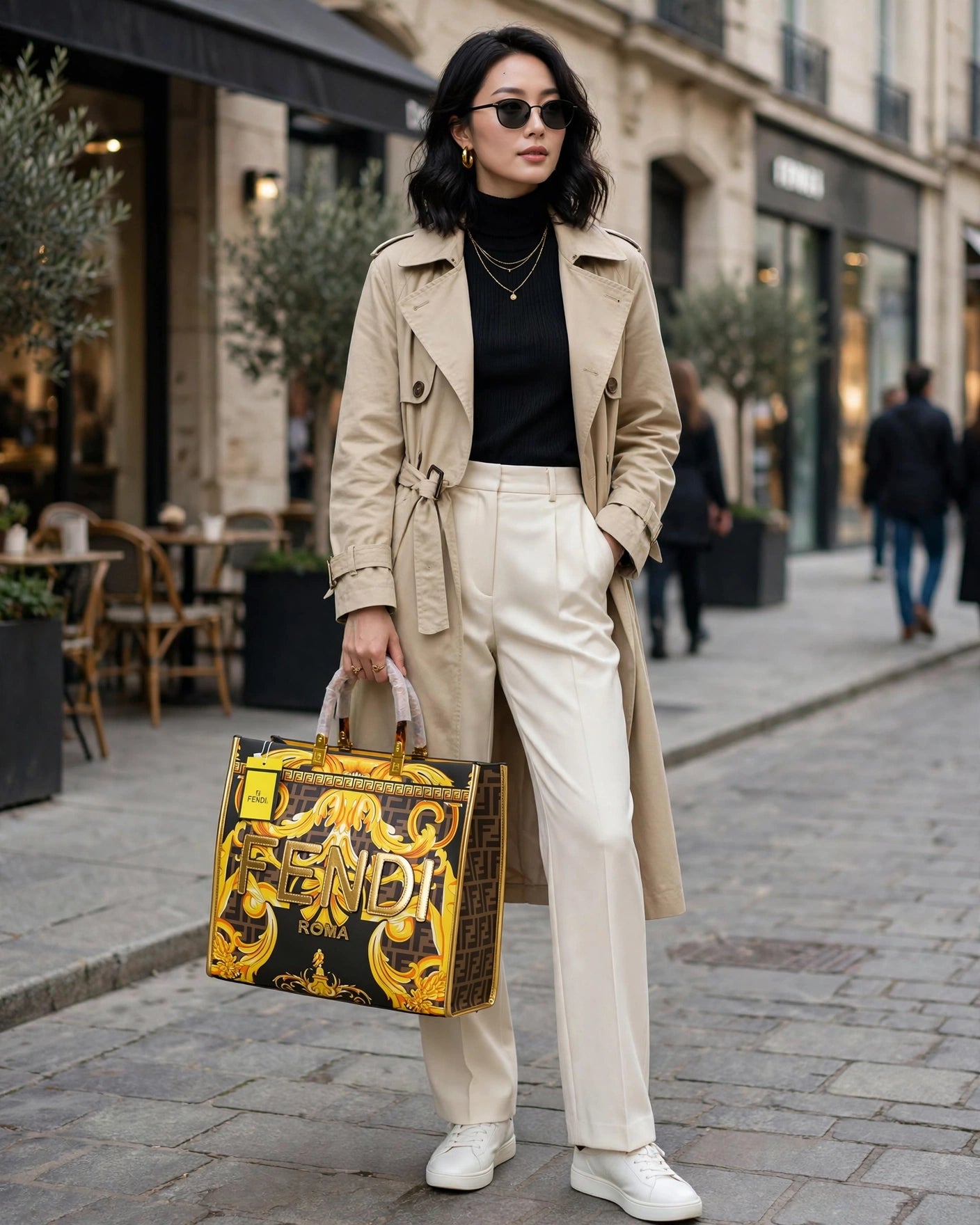Baroque tote bag street style