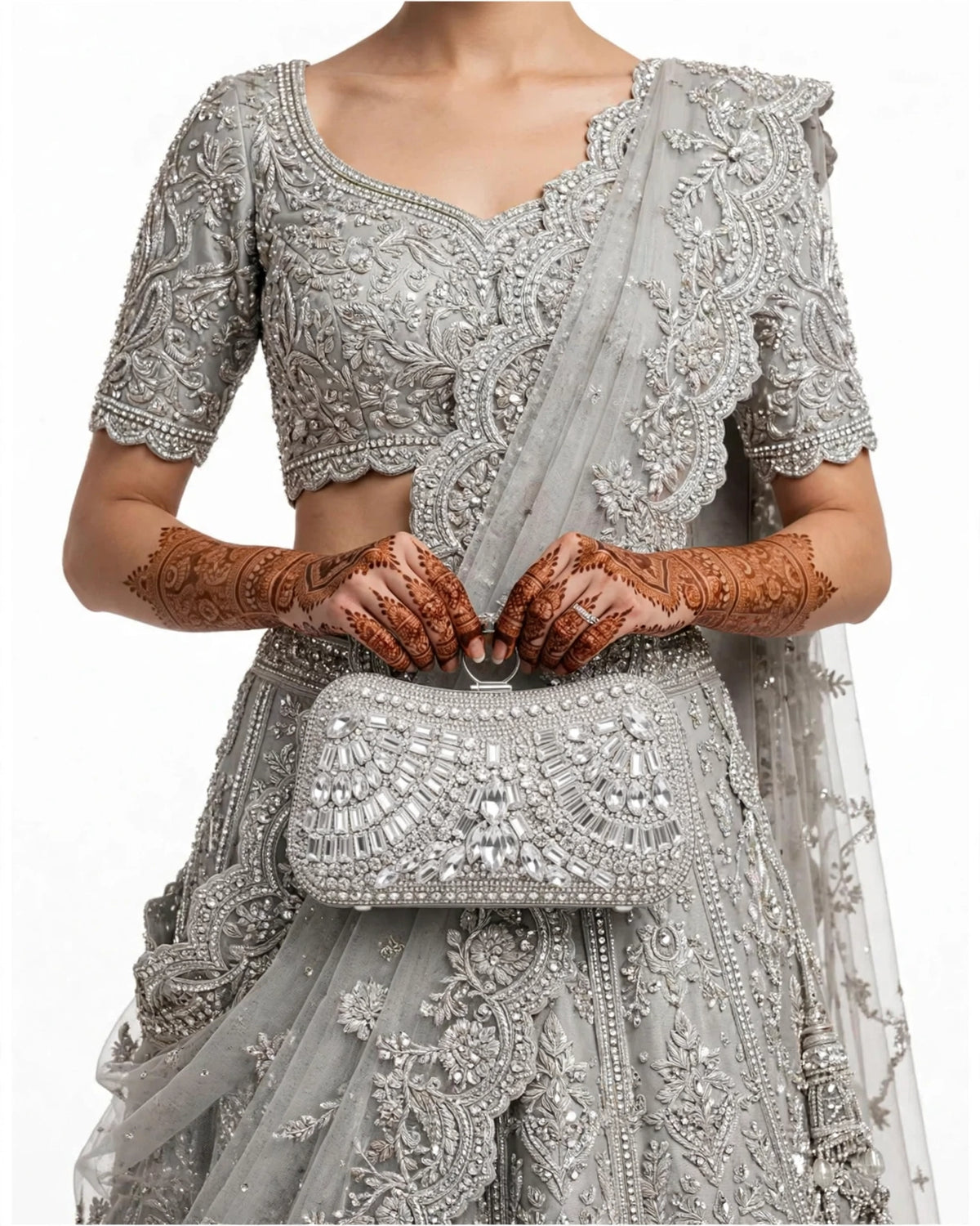 Diamond Silver Crystal Bridal Clutch