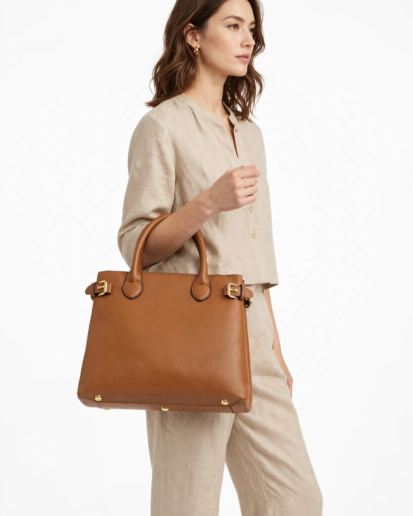 Burberry Banner Tote Bag – Tan, lifestyle model shot