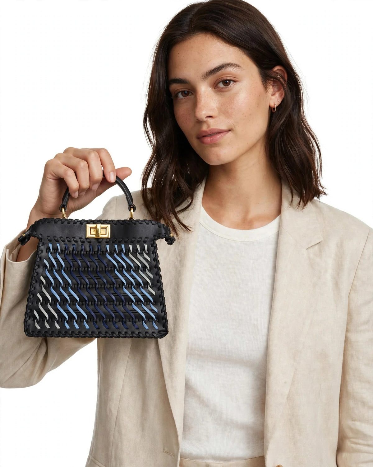 Fendi Peekaboo Mini Woven Bag - front view with model
